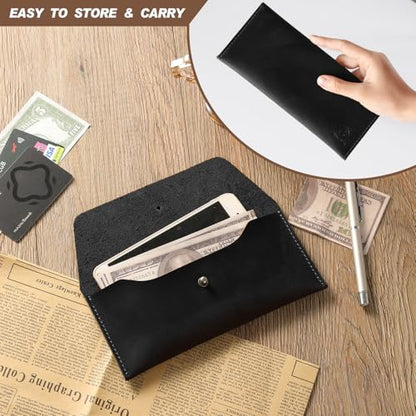 Ringsun Genuine Leather Cash Envelopes, Reusable Budget Envelope, Retro Clutch Wallet, Minimalist Wallet for Men & Women, Black - color: Black