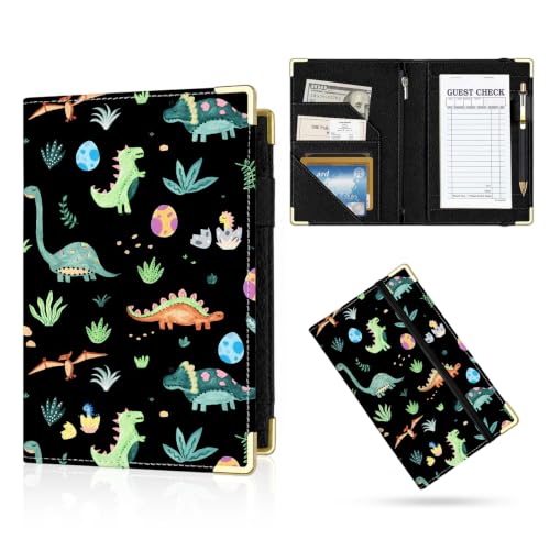 Server Book,7 Pocket Zipper Organizer,Server Books for Waitress - color: Dinosaur