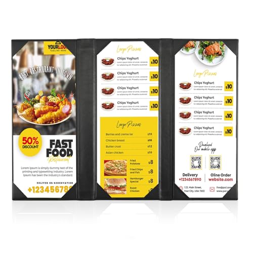 4.25 X 11 inches Leather Menu Covers with Strong Wood Inside, Black Leather Menu Holder Three View Page Panel for Restaurant,Wine List, Drinks, Cafes, Bar, Hotel,Cocktail(4.25" X 11"/3 Views/1 pcs) - size: 4.25 x11 inch/3 views/1 pcs