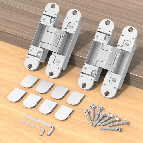 5.5" Hidden Door Hinges, 2 Pack 3-Way Adjustable 180°, Concealed Hinge - color: Silver, size: 5.5 Inch