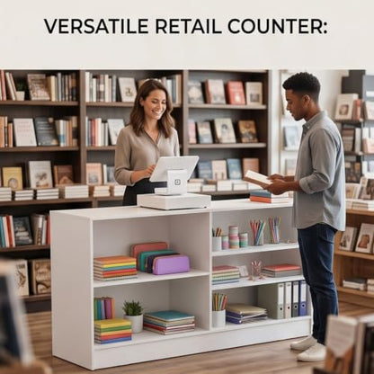 71" W * 20" D * 38" H - White Wooden Cash Wrap Counter, Commercial Cash Wrap Counter with Adjustable Shelves - color: White, size: 71"