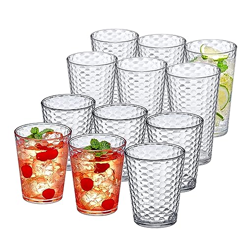 Amazing Abby - Snowflake - 16-Ounce and 24-Ounce Tumblers (Set of 12), Clear Reusable Plastic Cups, Stackable, BPA-Free, Shatter-Proof, Dishwasher-Safe - style: All-Clear, 16 oz + 24 oz