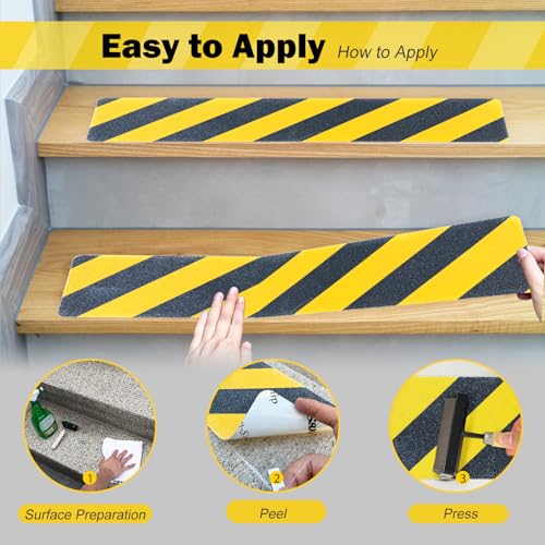 S&X Outdoor Stair Treads Non-Slip 6x24in, 5-Pack, Black/Yellow Caution - color: Black/Yellow, size: 6" x 24"