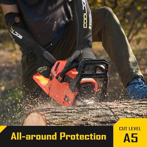 COOLJOB A5 Cut Resistant Touchscreen Work Gloves and Adjustable Arm Sleeves, No Glass Fiber&Steel, Construction, Gardening - size: Small