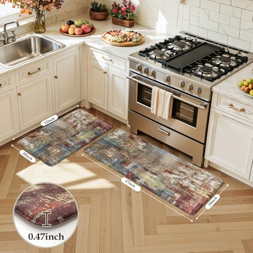 LEEVAN Anti Fatigue Kitchen Mats for Floor, Cushioned Kitchen Mat Set 2PCS - color: Multi Red, size: 20"x31"+20"x47"-0.47inch