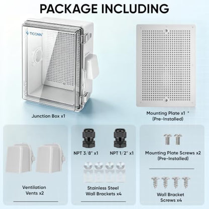 TICONN Outdoor Electrical Box with Ventilation Holes, IP65 Junction Box - color: Transparent Cover, size: 8.7"x6.7"x4.3"