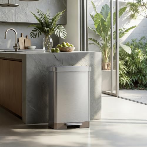 EKO Hudson Matte Stainless 50 Liter/13.2 Gallon Step Trash Can with Rear Trash Bag Storage Compartment - color: Matte Stainless, size: 50L