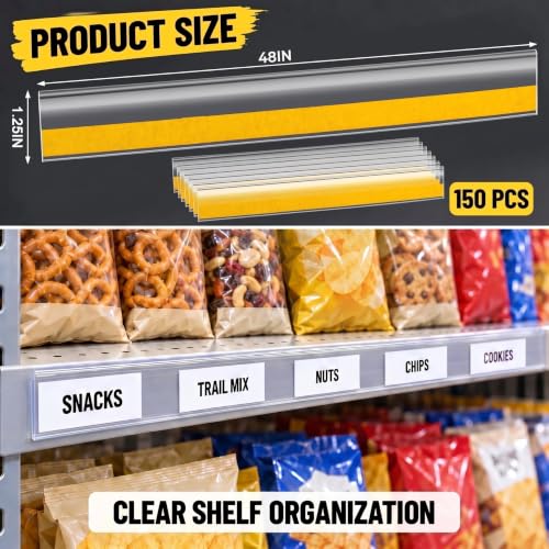 Fainne 150 Pcs Shelf Label Strips, 1.25" H X 48" L, White - color: White, size: 1.25"H X 48"L