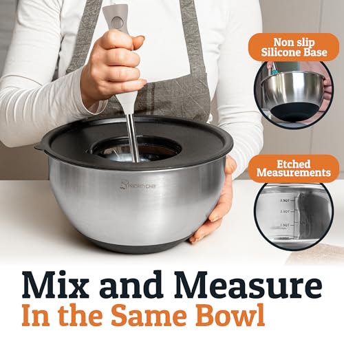 Priority Chef Stainless Steel Mixing Bowls with Lids Set, 3 Grater Attachments, Airtight Lids, Non-Slip Silicone Base Mixing Bowl Set, Large Prep Metal Mixing Bowls for Kitchen, Black - color: Black