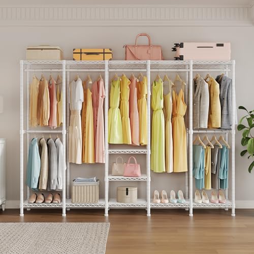 Higeego H5 Clothing Rack for Hanging Clothes, Heavy Duty Closet Rack, White - color: White