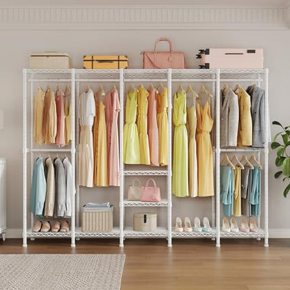 Higeego H5 Clothing Rack for Hanging Clothes, Heavy Duty Closet Rack, White - color: White