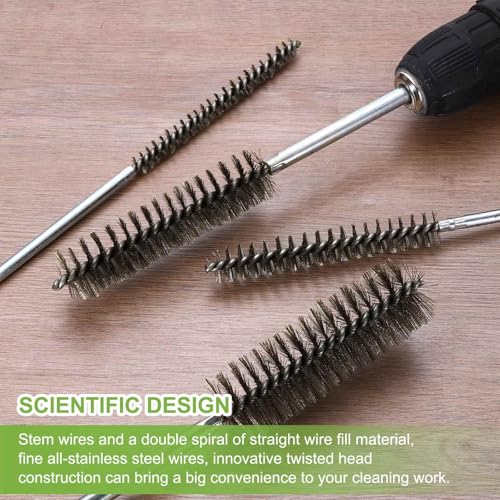 HARFINGTON 2pcs Wire Bore Brush 8 x 1-1/4" 5/16 Inch Shank Stainless Steel Bristles Cleaning Brush for Clean Car Part Tube Kitchen Garage - size: 8 x 1-1/4"