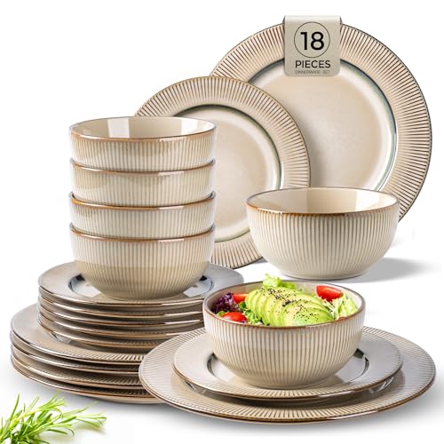 GBHOME Ceramic Dinnerware Sets of 6,18 pcs Plates and Bowls Sets Dishes - color: Pale Khaki, size: Service for 6 (18 pcs)