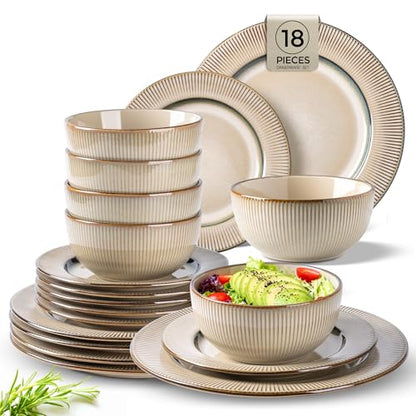 GBHOME Ceramic Dinnerware Sets of 6,18 pcs Plates and Bowls Sets Dishes - color: Pale Khaki, size: Service for 6 (18 pcs)