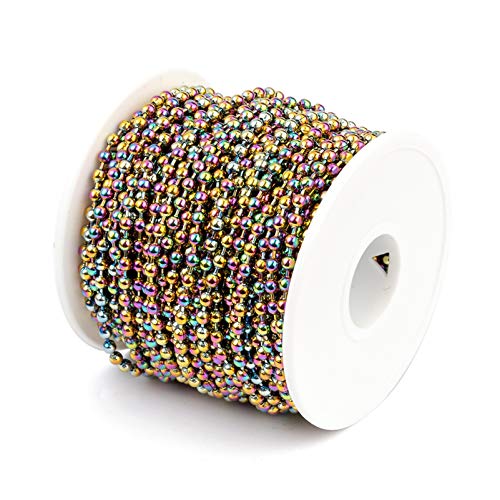 Craftdady 32 Feet Stainless Stee Ball Bead Chains 3mm Multicolor Beaded Chains Soldered with Spool for Bracelet Necklace Earring Jewelry Making - color: Colorful, 3mm