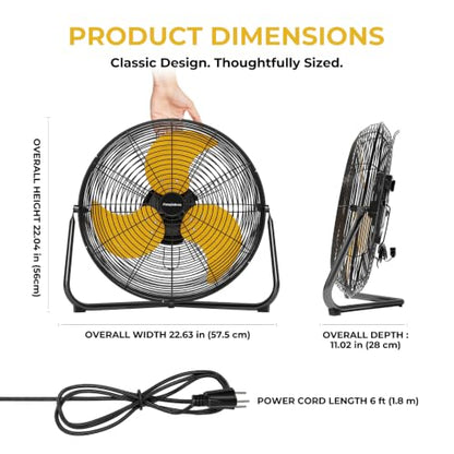 18‑Inch Industrial Floor Fan, 5300 CFM, 2‑in‑1 Wall‑Mount & Floor Design - color: Yellow