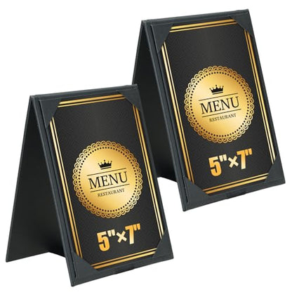 PU Leatherette Table Tents, 2Pcs Double-Sided Menu Holders 5 x 7" - size: 2 Pack, 5" x 7"