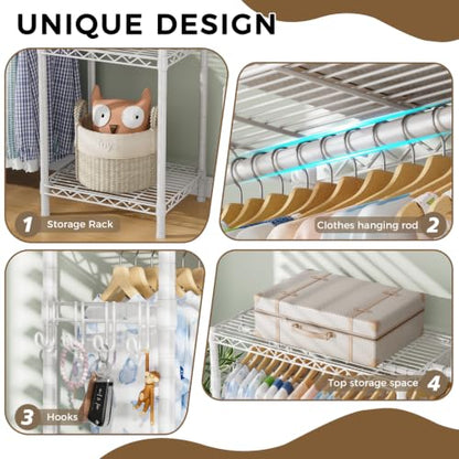 Golpart Heavy Duty Clothes Rack Metal Wardrobe with Adjustable Wire Shelves - color: White, size: 15.75"D x (70~88.5)"W x 76.5"H