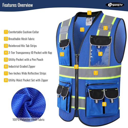 JKSafety Reflective Safety Vest for Men Cushioned Collar JK89M Blue S - color: Mesh-blue, size: Small