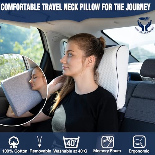alkamto Travel & Camping Comfortable Memory Foam Pillow – Easy to Carry Portable Bag – Temperature Regulating Pillow Case - size: 13.7 x 11.8 x 3.9 / 3.14 In - White + Extra Cover