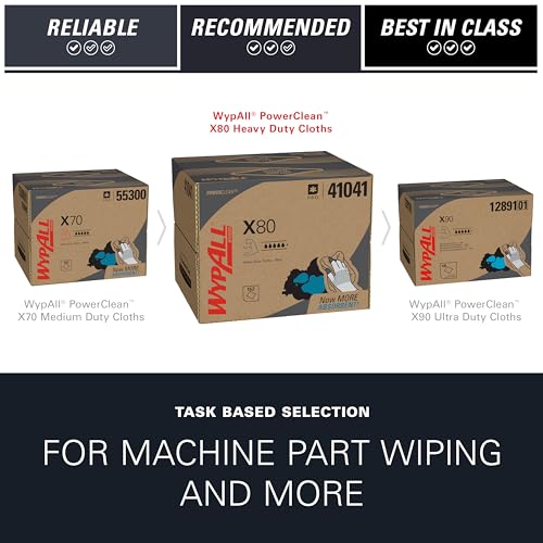 WypAll PowerClean X80 Heavy Duty Cloths, Brag Box, 152 Towels, Blue (41041)