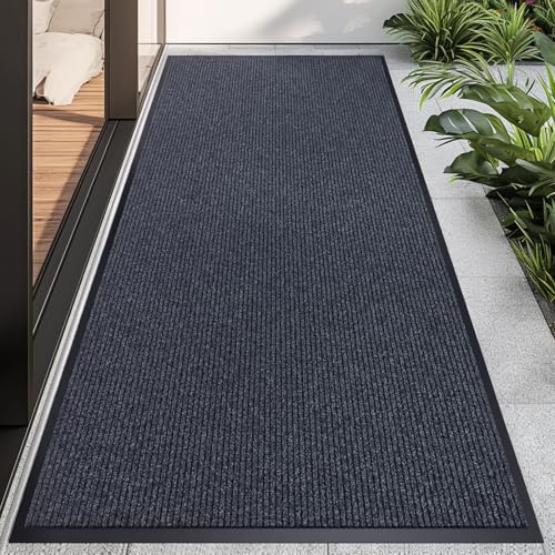CHICHIC 4'x8' Indoor Outdoor Heavy Duty Door mat, Welcome Front Door Mat for Home Entrance, Super Water Absorbent Large Commercial Floor Mats, Non Slip Rubber Back Entryway Rugs for Garage (Grey) - size: 4'x 8'