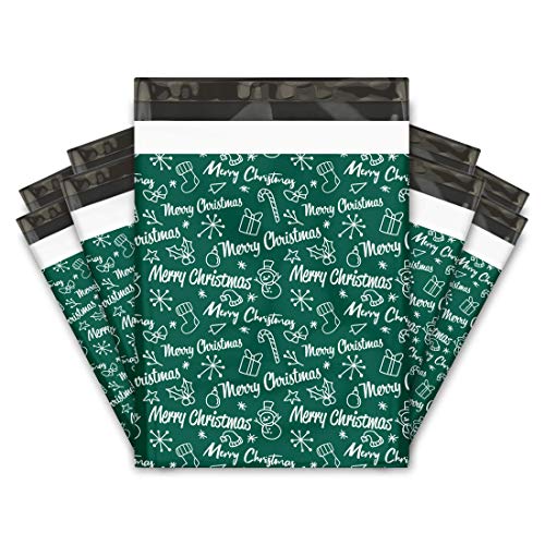 10x13 (100) Merry Christmas Designer Poly Mailers Self Sealing Waterproof Shipping Envelopes Holiday Premium Printed Mailing Bags For Small Businesses - color: Merry Christmas, size: 10x13