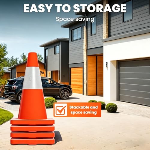20 Pack 18" Construction Parking Cones, High Toughness Traffic Cones with Reflective Collars, PVC Parking Cones, Hazard Construction Cones for Commercial Parking Lot Management, Driveway Road Parking