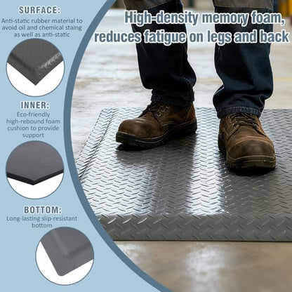 Anti Fatigue Mats Industrial 3' x 7' 15/16" Thick Ergonomic Standing Mat Commercial Heavy Duty Diamond Plate Shop Floor Mat Helps Relieve Back and Leg Soreness - size: 3' x 7'