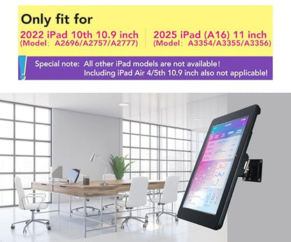 with Lock Metal Wall Mount Bracket for iPad 11" A16 /10.9" 10th, - color: Black