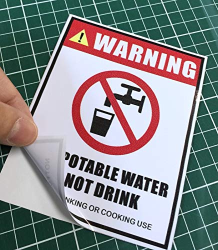 Outdoor/Indoor (4 Pack) 5" X 4" - Non Potable Water, Do Not Drink, Not For Drinking Or Cooking Use - Safety Danger Notice Caution Warning Sign Label Decal Sticker - Back Self Adhesive Vinyl