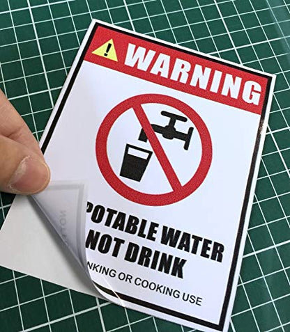 Outdoor/Indoor (4 Pack) 5" X 4" - Non Potable Water, Do Not Drink, Not For Drinking Or Cooking Use - Safety Danger Notice Caution Warning Sign Label Decal Sticker - Back Self Adhesive Vinyl