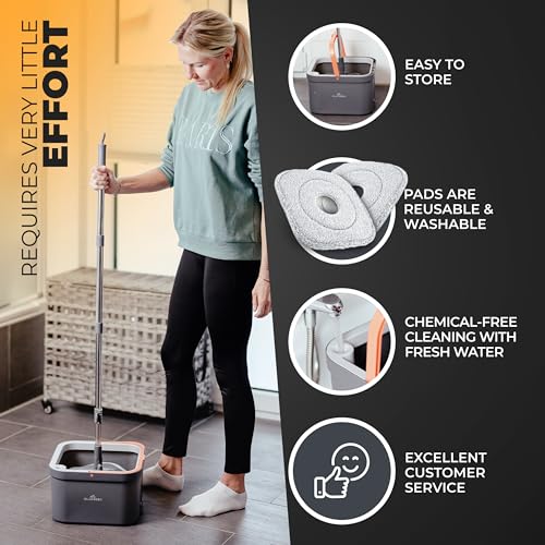 Mop and Bucket Set, Mops for Floor Cleaning, Spin Mop, Gray - color: Gray