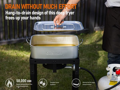 OuterMust 58,000 BTU Outdoor Fish Fryer with Baskets and Lid, 18 Qt. Propane Deep Fryer and 2 Inner Baskets, Ideal for Frying Fish, Chicken Wings, French Fries - size: 18 Qt. with Baskets and Lid