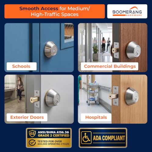 Boomerang DB7431 Heavy-Duty Designer Commercial Deadbolt Lock, 6-Pin - color: Satin Chrome (US26D), style: 6 Pin Cylinder