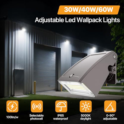 Adjustable LED Wall Pack Lights: Selectable 30W/40W/60W 5000K - size: 60W/40W/30W*4pack
