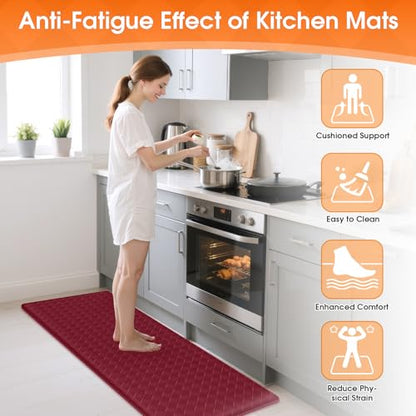 TranquilRelax 2-Piece Kitchen Mats, Cushioned Non-Slip Floor Mats, Burgundy - color: Burgundy, size: 2-Piece | 30"+47" | Standard