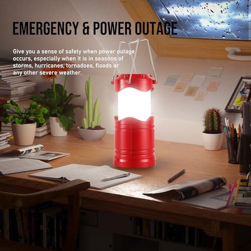 Lichamp LED Camping Lantern, 4 Pack Battery Powered Flashlight for Power Outages, Portable Collapsible Hanging Light Essential for Home, Outdoor, Emergency Lamp Survival Kit Gear for Hurricane, Red - color: Red