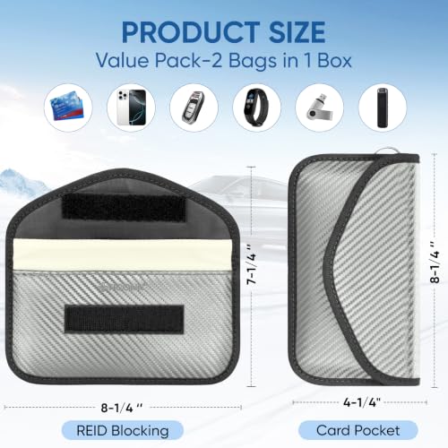 TICONN 2PK Faraday Bag for Car Key Fob, Anti-Theft NFC RFID Blocking Pouch - color: Grey, size: Large