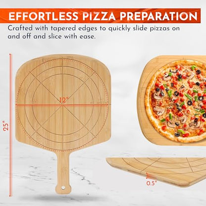 Wooden Pizza Peel 12 Inch Board with Engraved Sizes - Multi-Purpose Bamboo Pizza Cutting Board, Wood Pizza Peel, Pizza Spatula Paddle, and Serving Board with Size and Cutting Guide - color: Natural(12 inch)