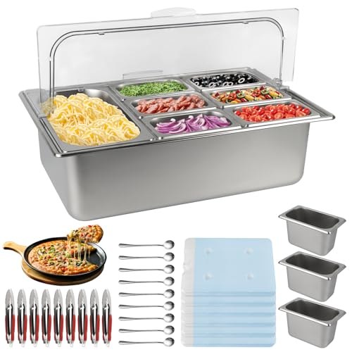 Pizza Topping Station 9 Pans Stainless Steel Salad Bar for Home - color: Silver, size: 9 Pans