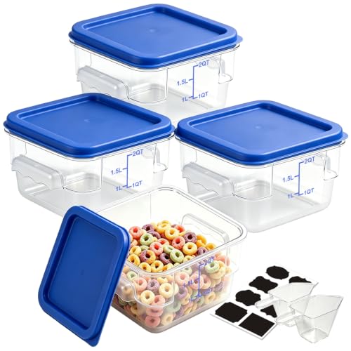 4 Pack 2QT Commercial Clear Food Storage Containers with Lid, NSF - color: Blue, size: 2Qt-4 Pack