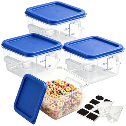 4 Pack 2QT Commercial Clear Food Storage Containers with Lid, NSF - color: Blue, size: 2Qt-4 Pack