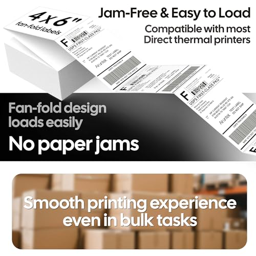 4x6 Thermal Labels, 380 Fanfold Labels, Perforated & Strong Adhesive, Compatible with Direct Thermal Printers for USPS UPS FedEx DHL Address Shipping Label - size: 4x6*380