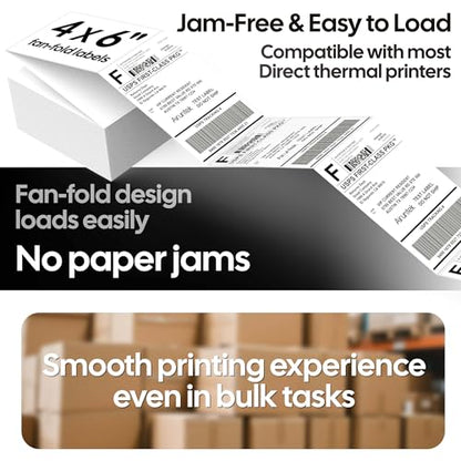 4x6 Thermal Labels, 380 Fanfold Labels, Perforated & Strong Adhesive, Compatible with Direct Thermal Printers for USPS UPS FedEx DHL Address Shipping Label - size: 4x6*380