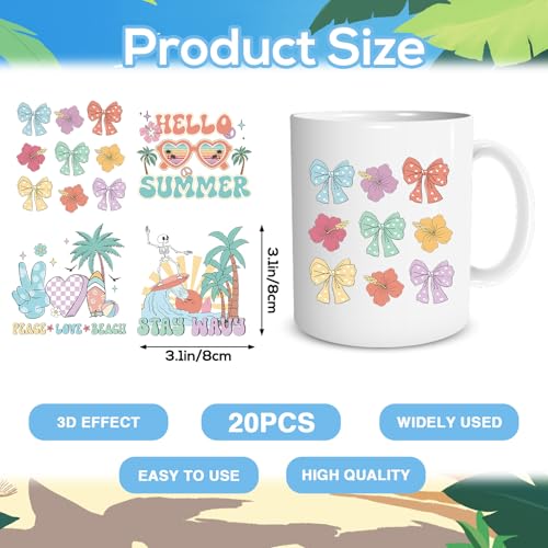 UV DTF Cup Wrap - 20 Sheets Retro Summer UV DTF Cup Wraps for 16 OZ Glass Mugs, Hawaiian Aloha Beach Bow UVDTF Decals, Sun Flower Rub on Transfer Stickers for DIY Crafts - style: Summer