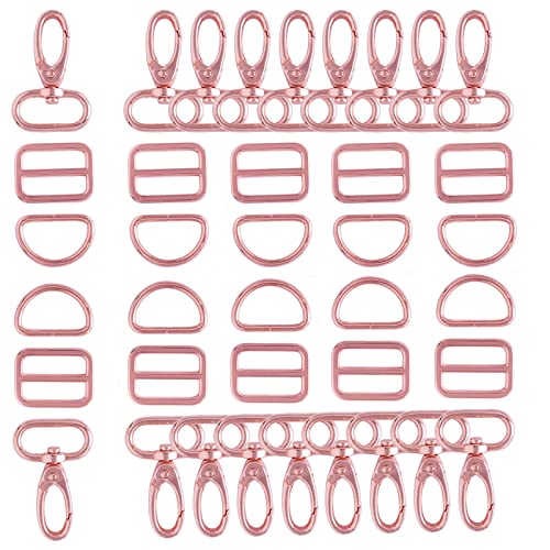 Rainbow Swivel Hook Claw Clasp - 25mm Slide Strap Buckle D Ring Adjuster Buckle for Dog Collar Backpack Purse Hardware - color: Rose Gold