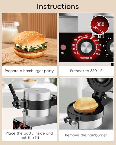 Ufo Burger Maker Machine, 110V Electric Ufo Sandwich Maker w/Adjustable Temperature and Timer, Stainless Steel Ice Cream Burger Maker for Dining Room, Kitchen, Restaurant, Burger Sealer - style: Burger Press