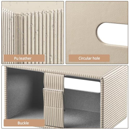 PUSU Extra Large Rectangular PU Leather Tissue Box Cover,Tissues Holder - color: Apricot
