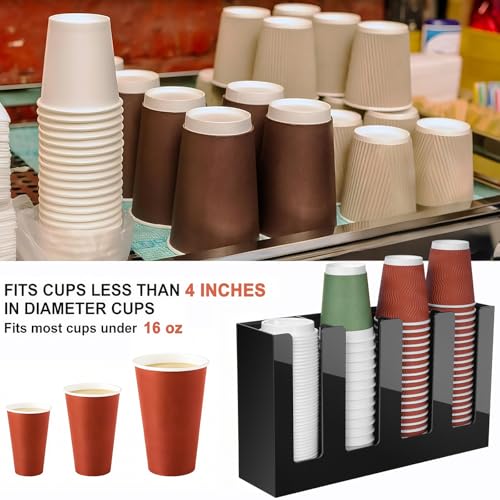 Coffee Cup Holder, Cup and Lid Organizer fits 5 to 16 oz Disposable Cups - color: Black, size: 4 Compartment